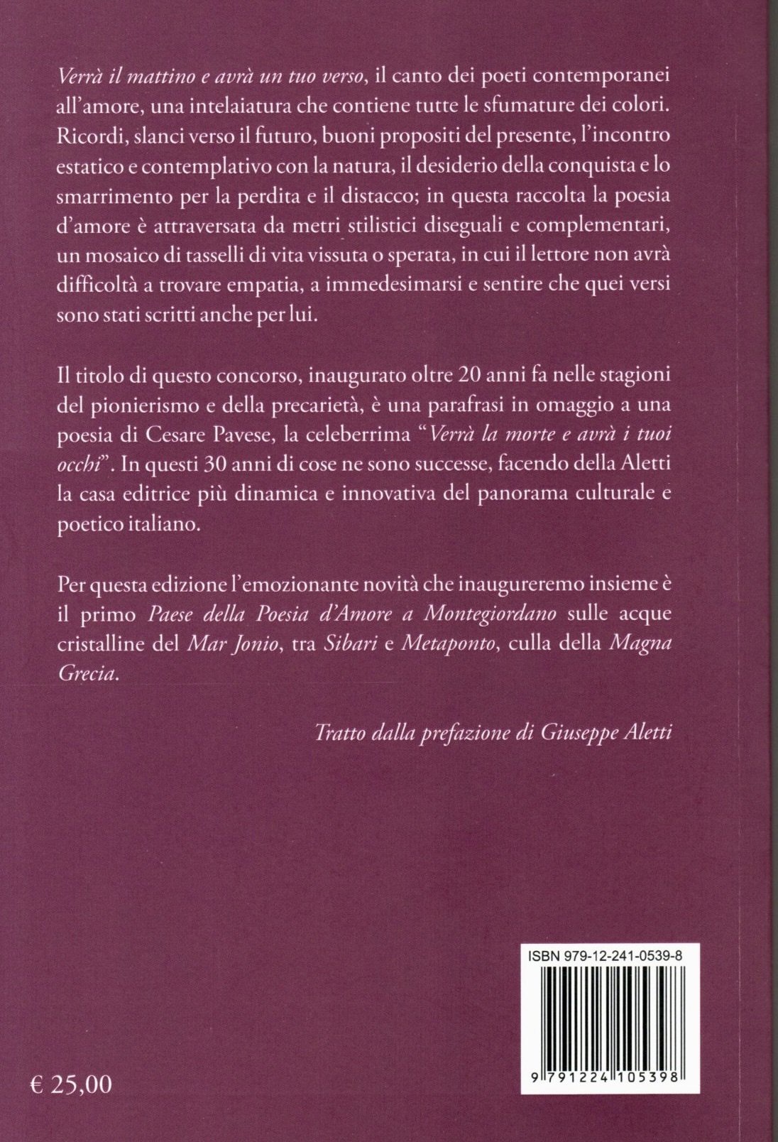 La copertina di un libro con sfondo viola, con testo in italiano e un codice a barre in basso a destra.