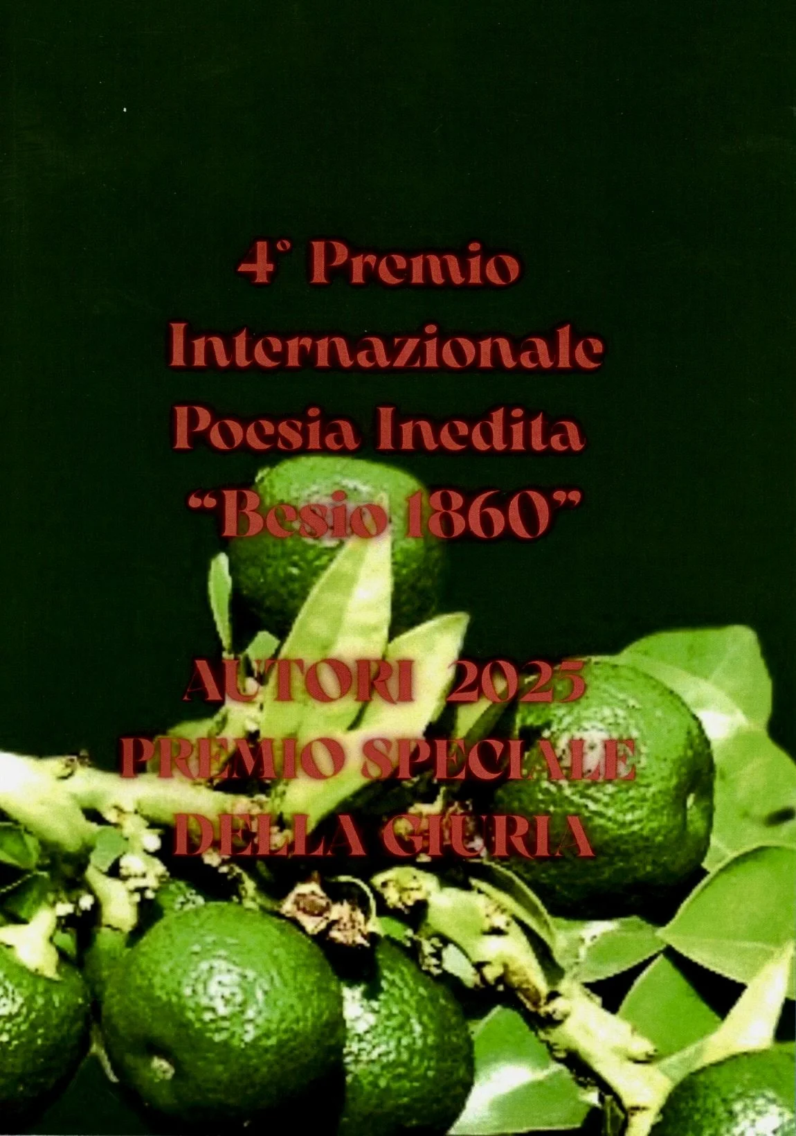 Sei lime verdi su un albero con foglie verdi in sottofondo, con testo sovrapposto in rosso su lo sfondo verde
