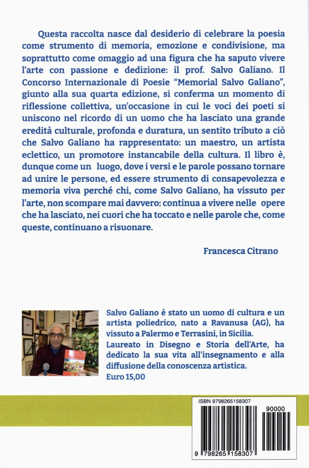 Recensione di un libro scritto da Francesca Citrano su Salvo Galiano, con foto dell'autrice e un'immagine di Salvo Galiano.