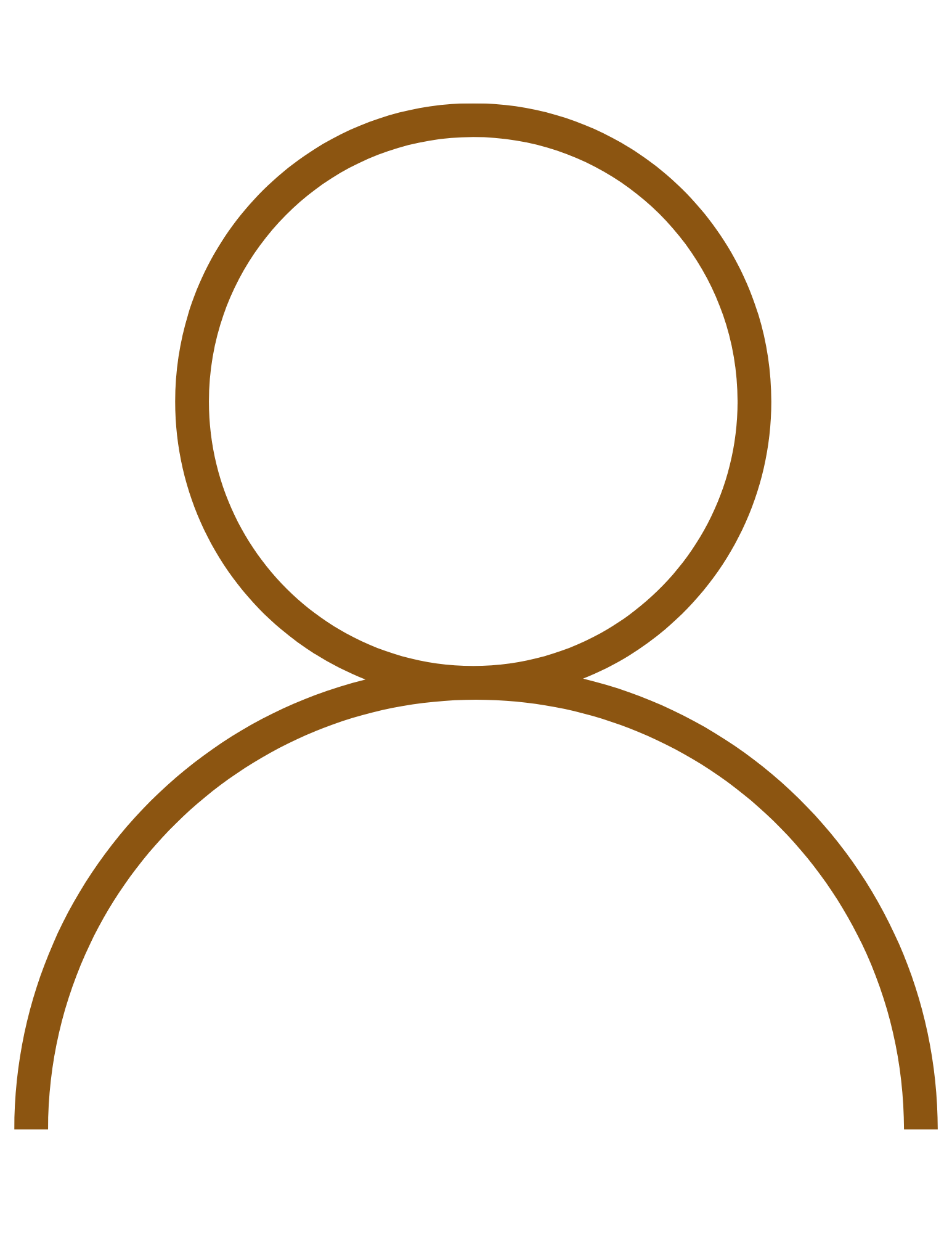 Outline of a person with a brown circle around the head and shoulders, no facial features or details.
