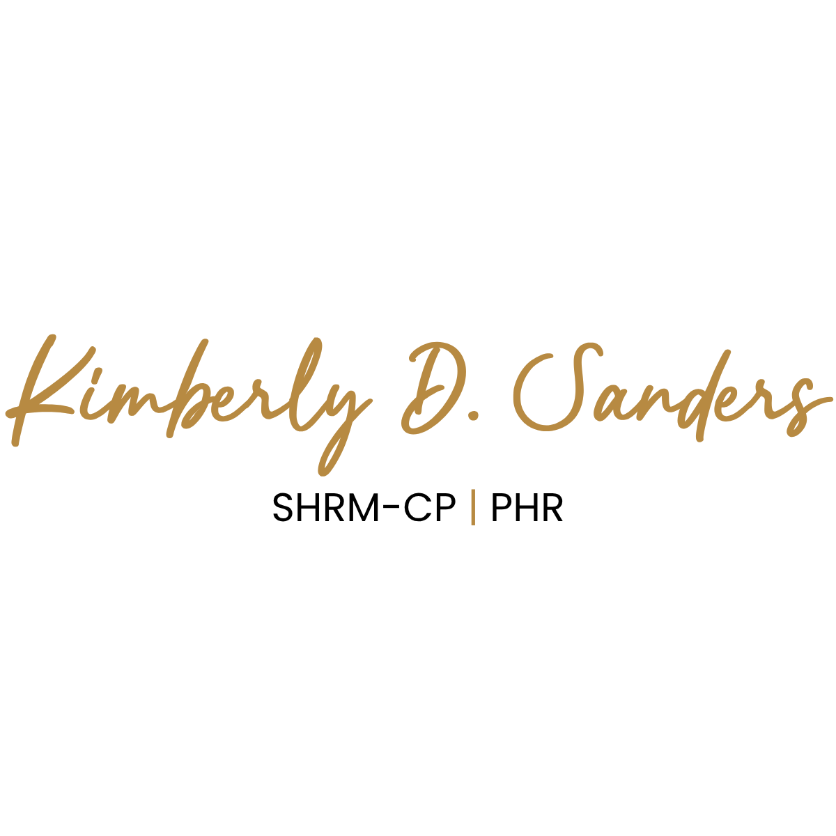 Black background with text in the center that says "Kimberly D. Sanders" in a gold cursive font.