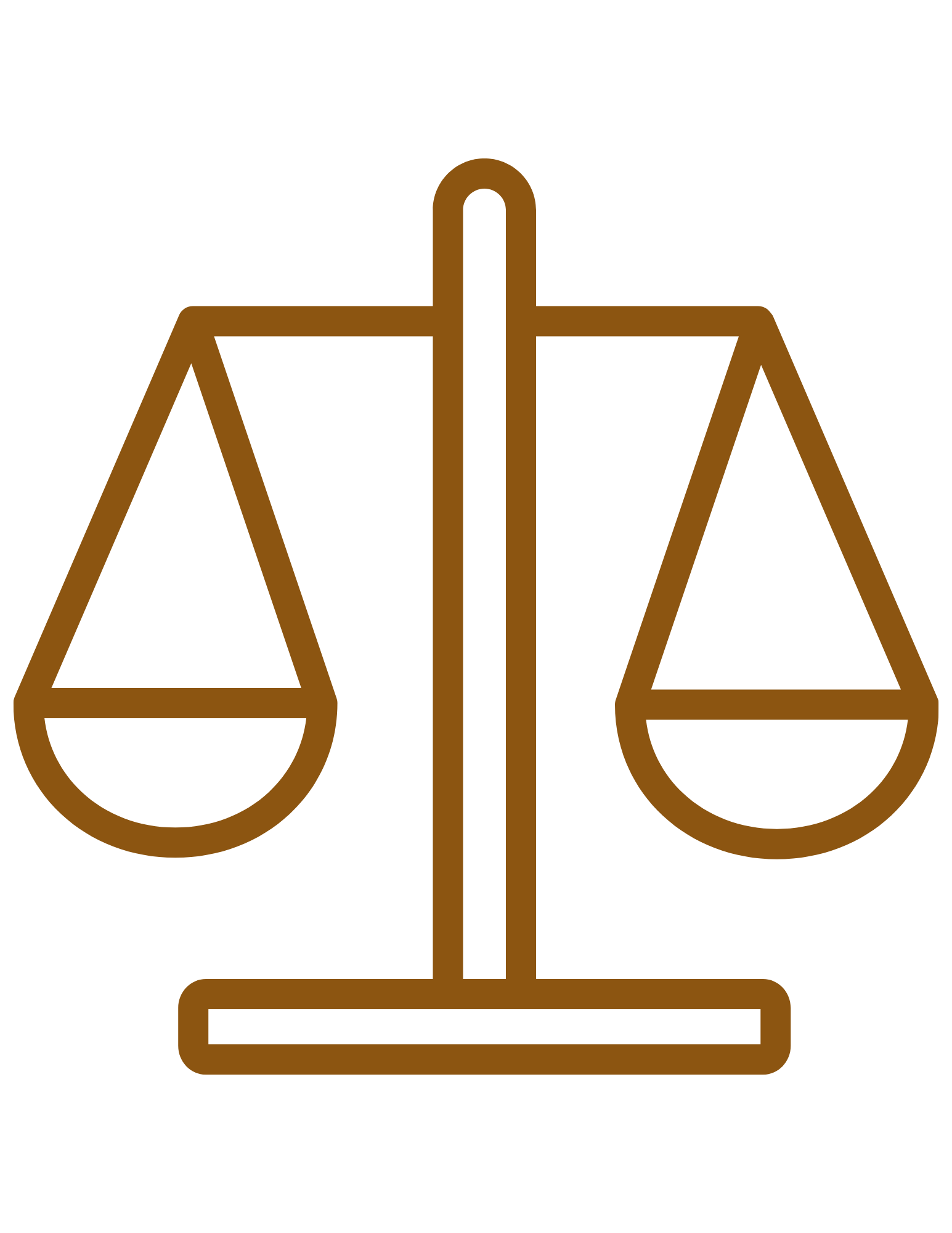 Outline illustration of a balance scale in brown color.