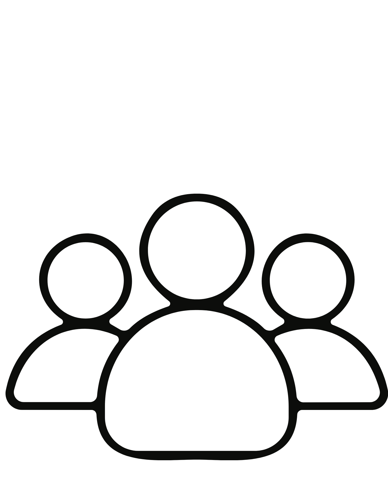 A silhouette of a group of people, seen from behind, facing forward in a black and white outline.