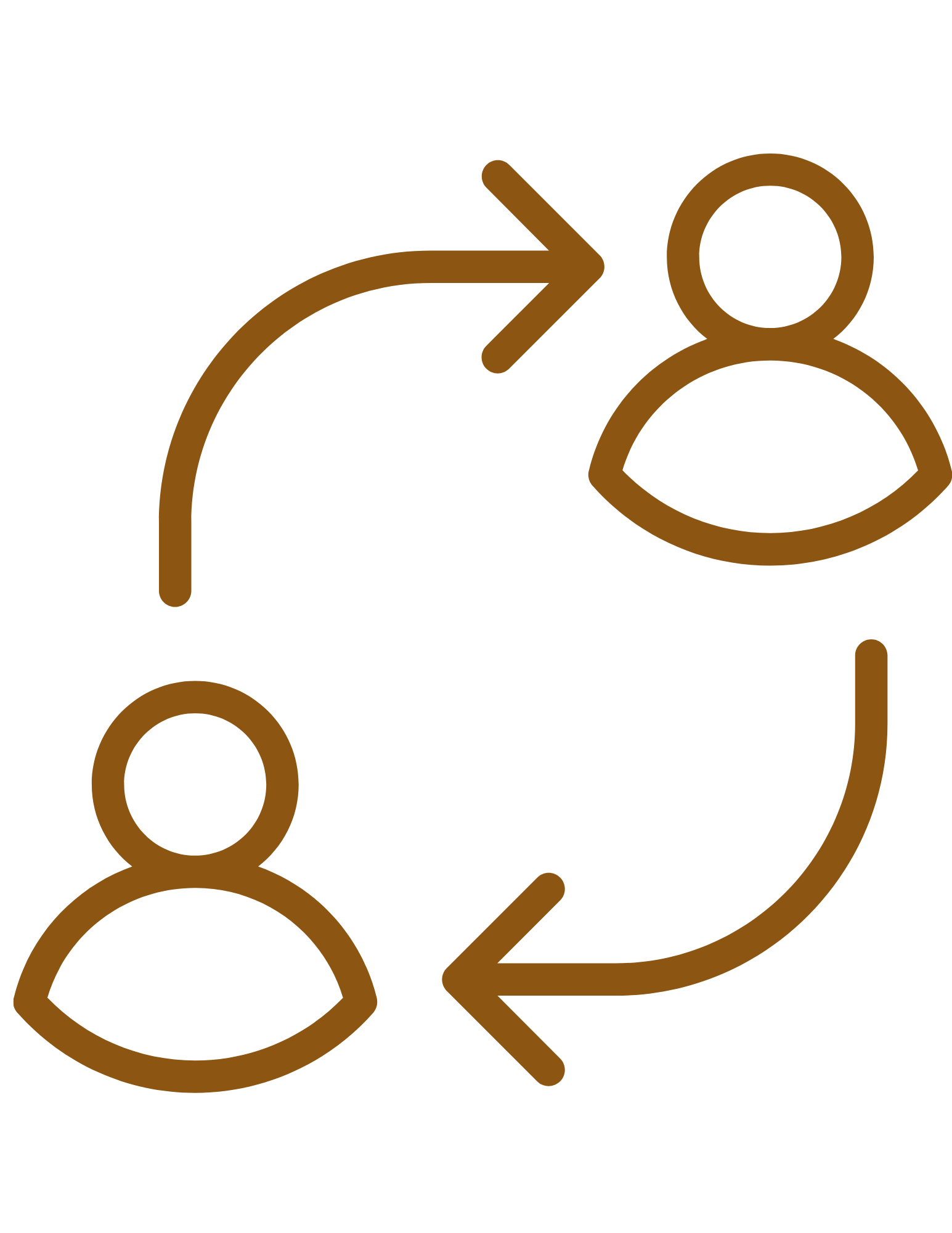 Outline icon of two people and arrows indicating interaction or transfer between them.