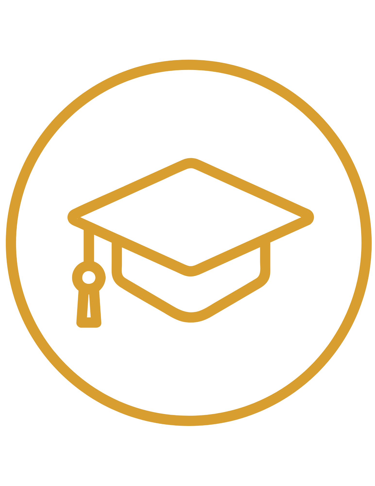Gold outline of a graduation cap inside a circle
