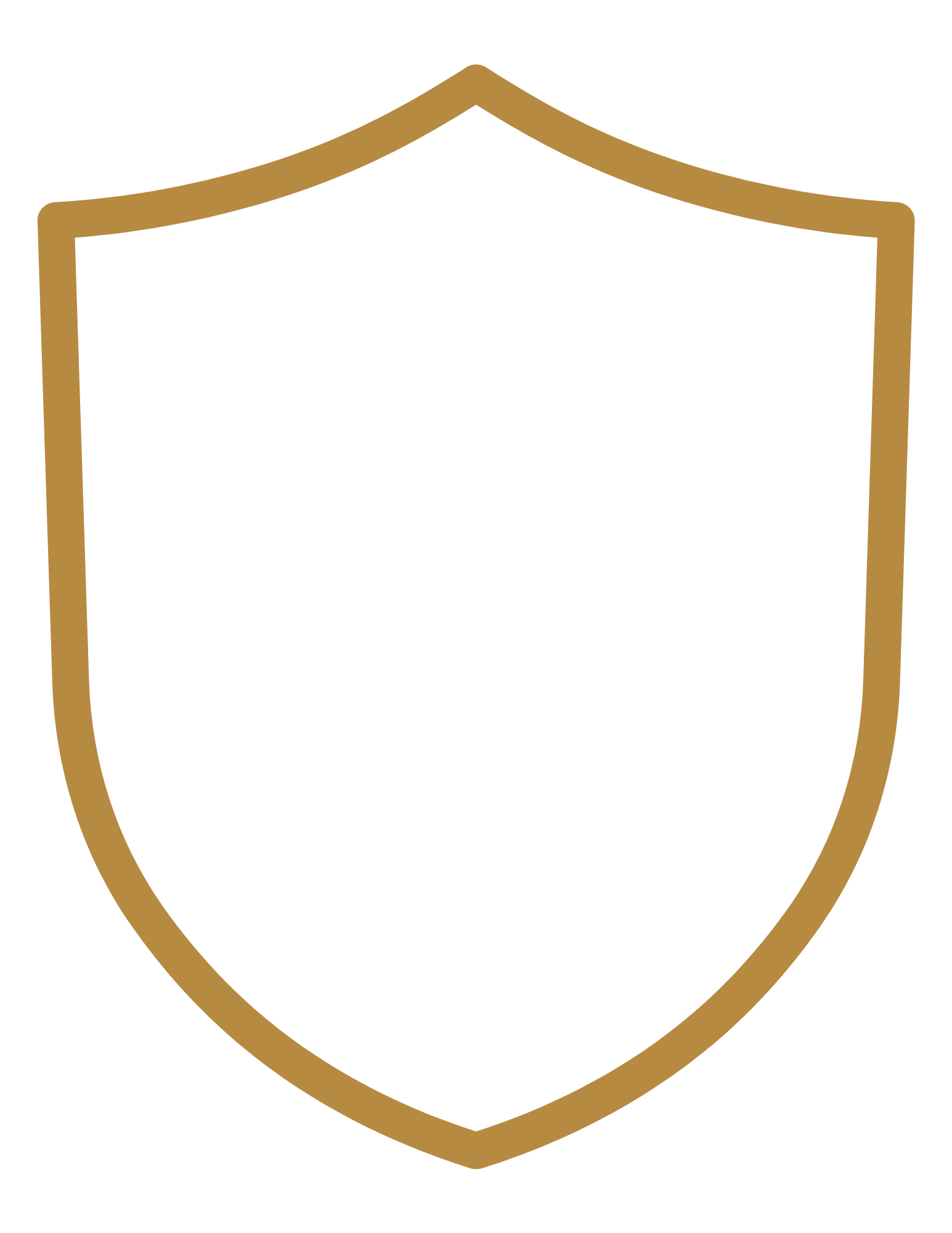 A black shield emblem outlined in gold with a blank black space in the center.