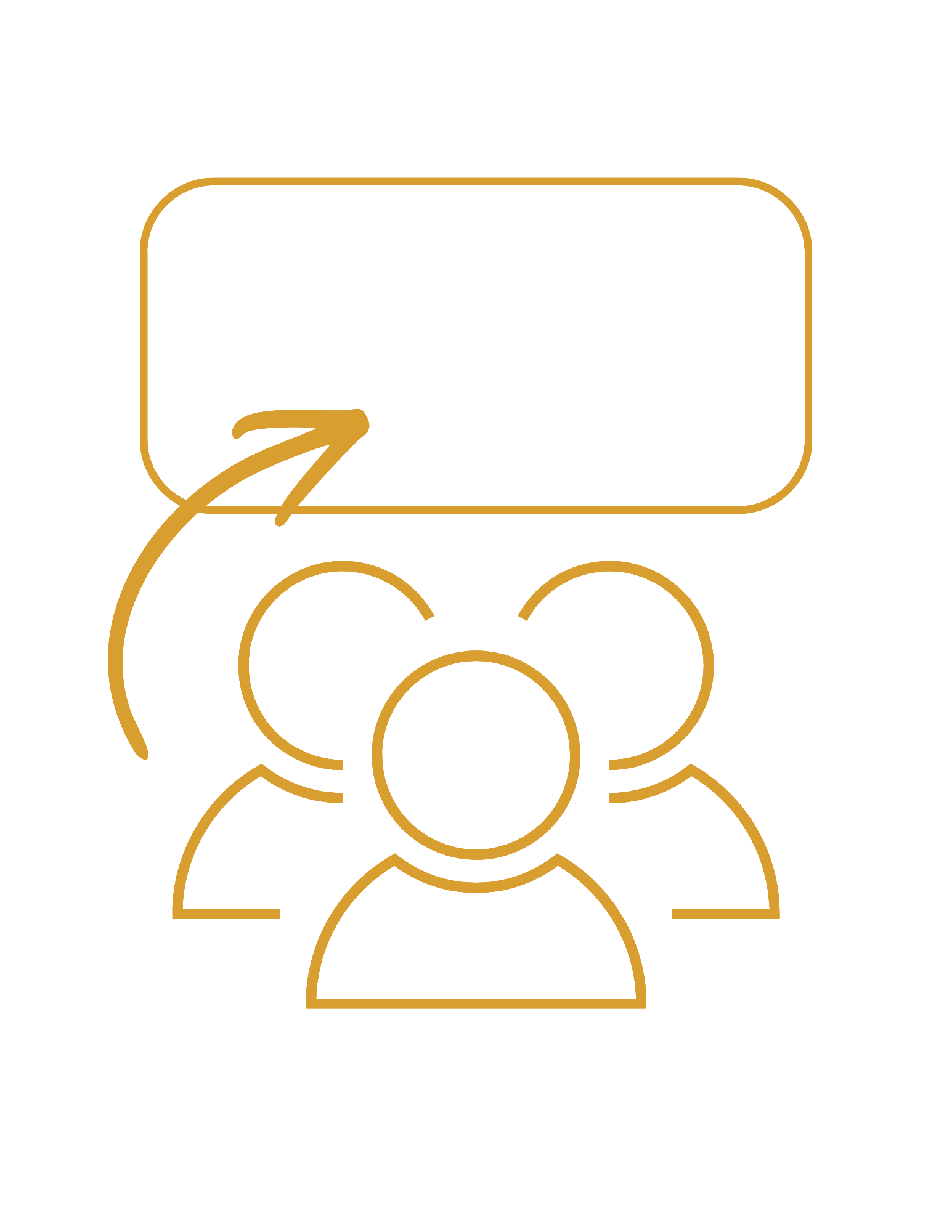 Outline of a person with a circle for a head and a rounded rectangle for a body, with lines indicating the shoulders and arms, drawn in a gold color on a black background.