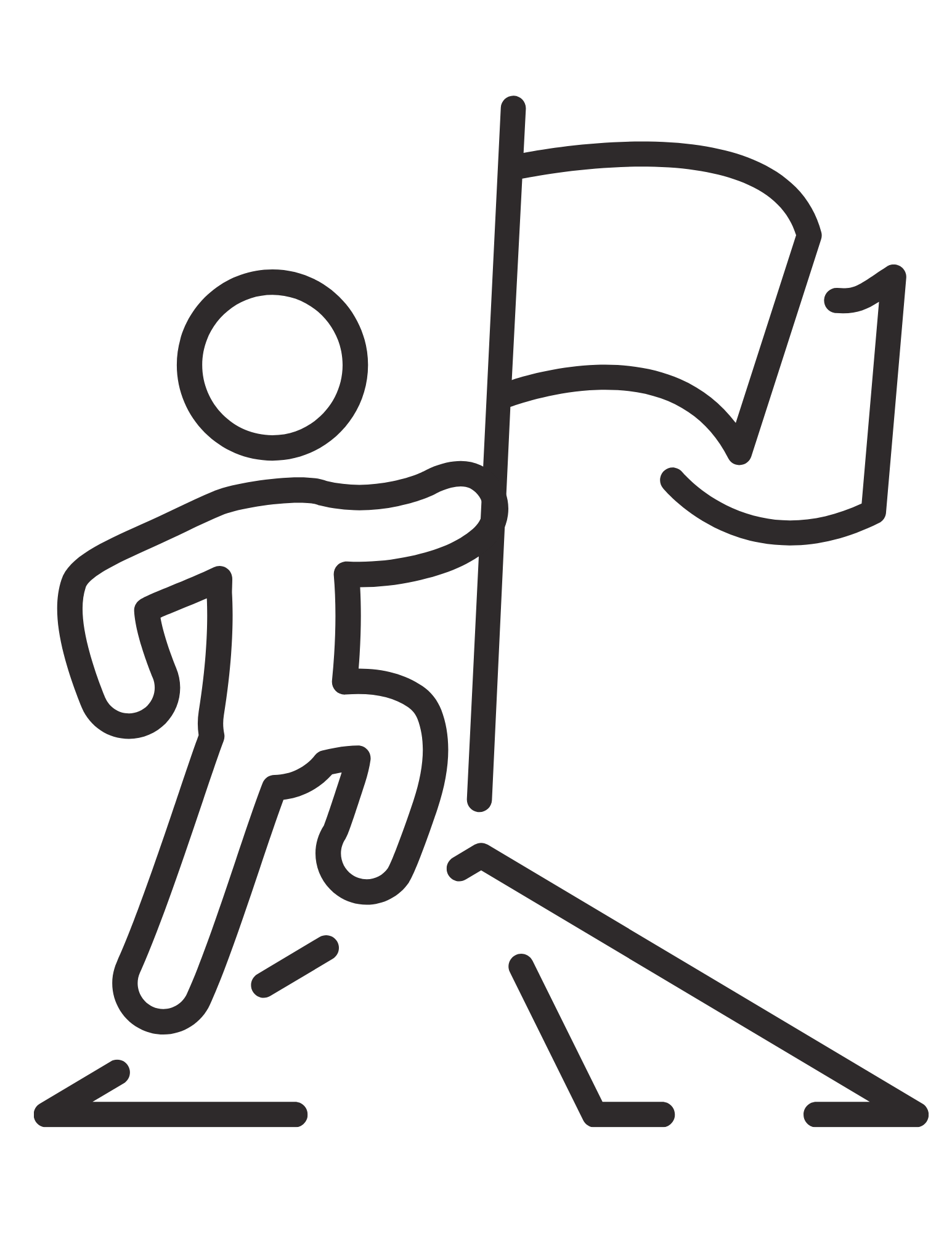 Outline illustration of a hand holding a glass of water and a book, with a straw in the glass.