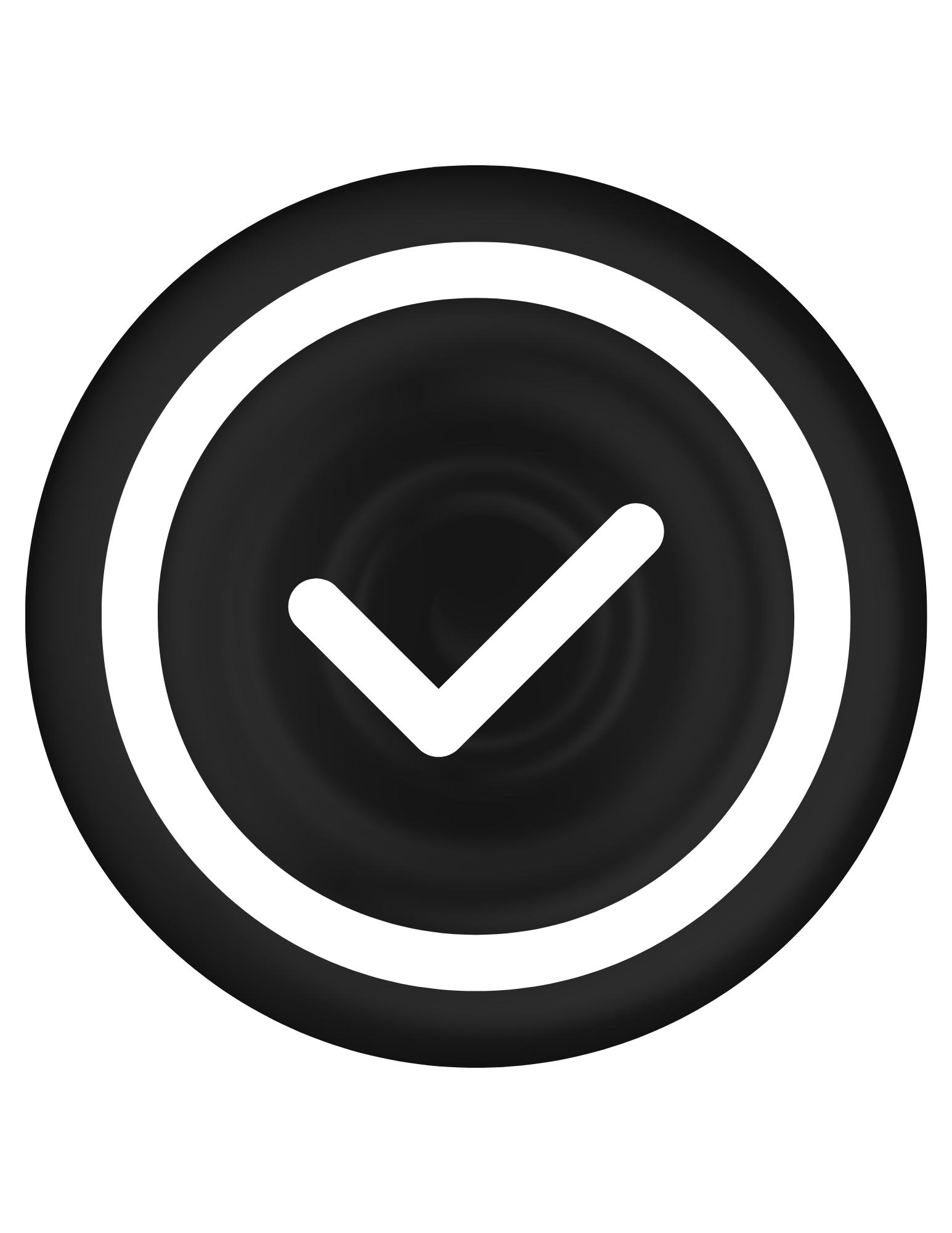 Black background with a white checkmark and concentric circles, indicating completion or verification.