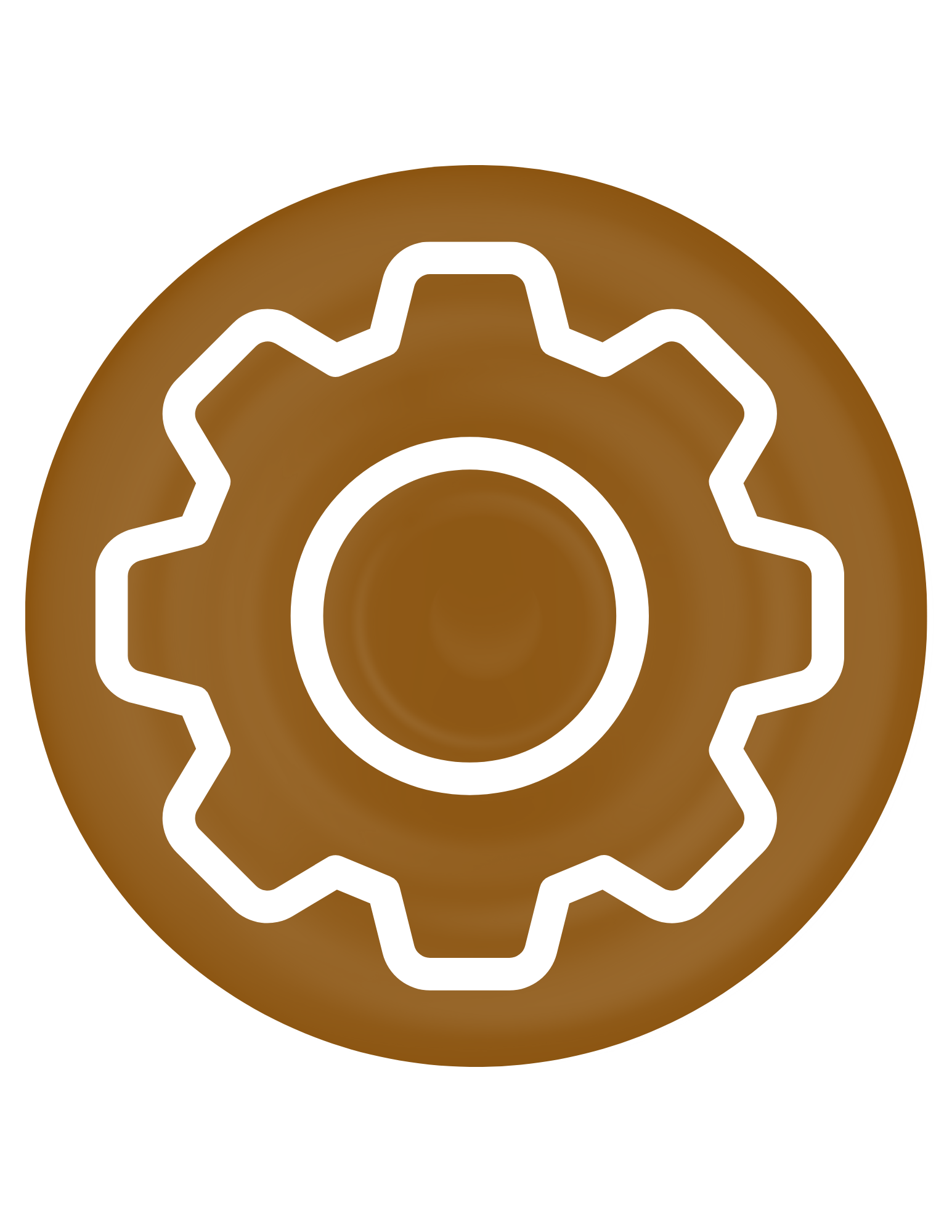 Close-up of a brown gear or cogwheel with a white outline.