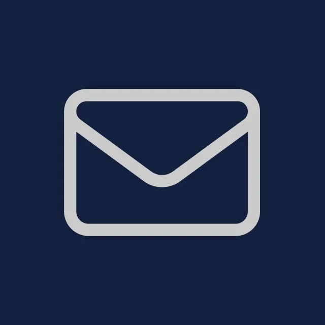 Envelope icon on a dark blue background.
