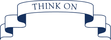 A blue ribbon with the words 'Think On' written on it.