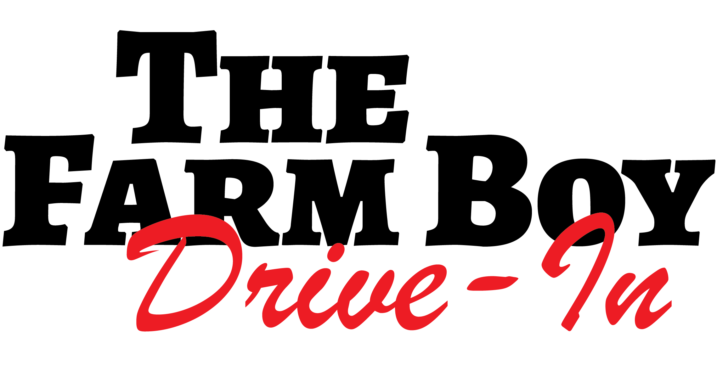 Logo with the text 'The Farmbox Drive-Thru' in black and red fonts.