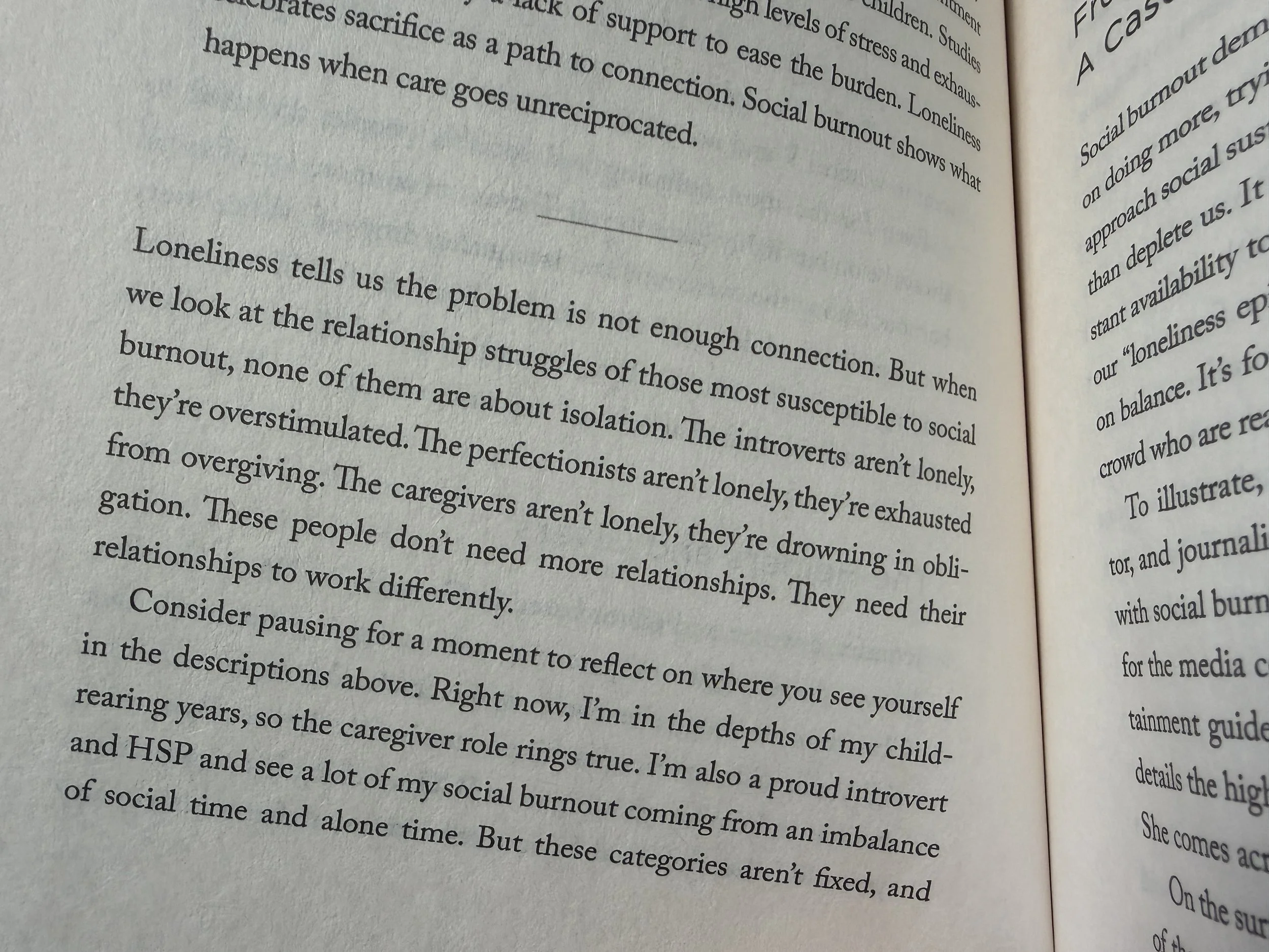 Book sample text from Chapter 1. "...The introverts aren't lonely, they're overstimulated. The perfectionists aren't lonely, they're exhausted..."