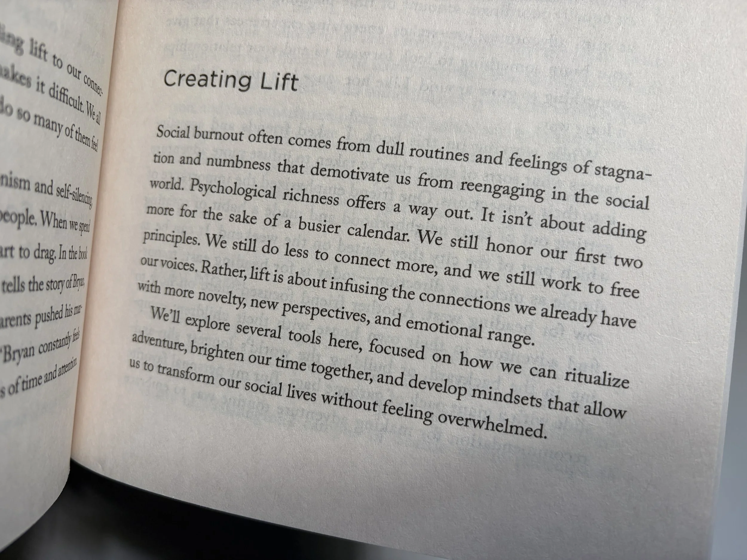 Sample text from Chapter 6: "Lift is about infusing the connections we already have with more novelty, new perspectives, and emotional range.”
