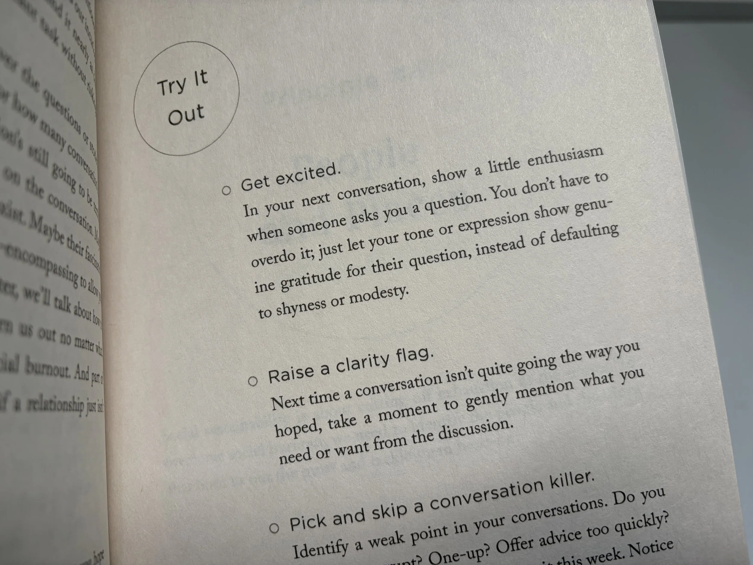 Sample text from Chapter 8" "“Next time a conversation isn’t going quite the way you hoped, take a moment to gently mention what you need or want from the discusssion.”