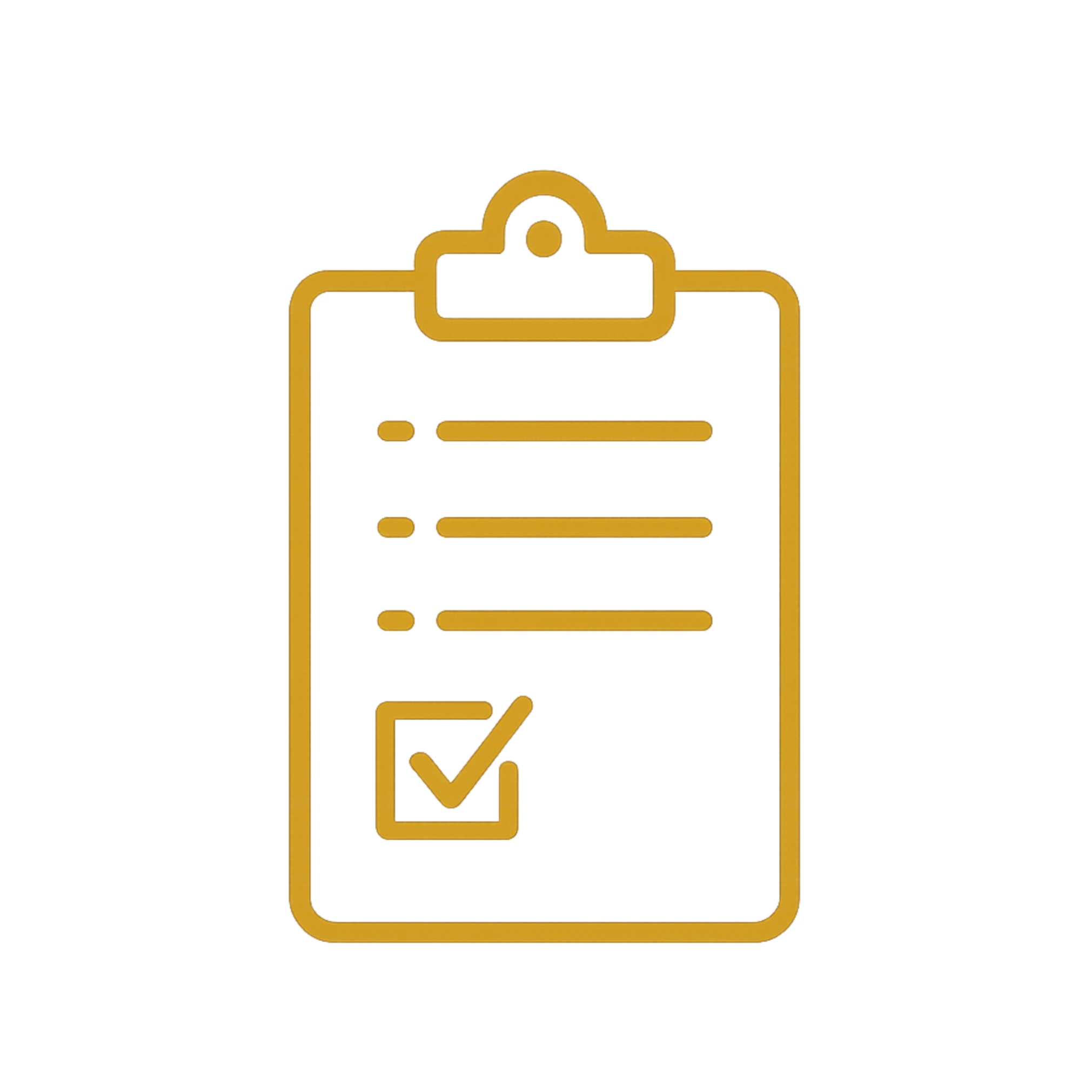 Outline of a clipboard with a checkmark in a box.