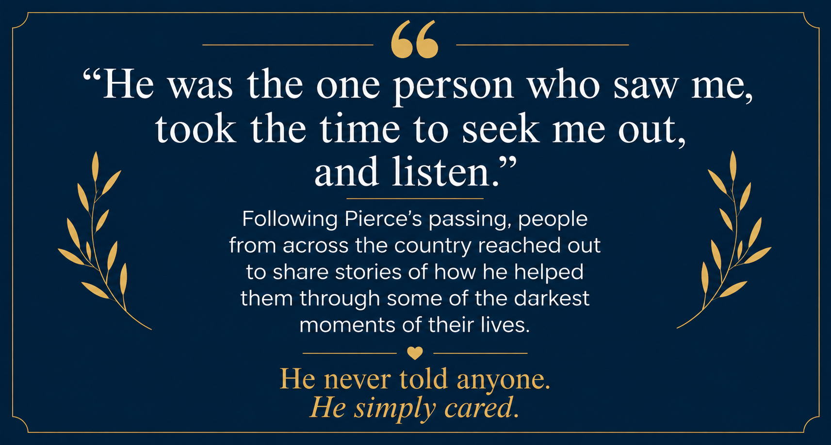 Inspirational quote about caring and helping others, featuring decorative leaves and a dark blue background with gold accents.