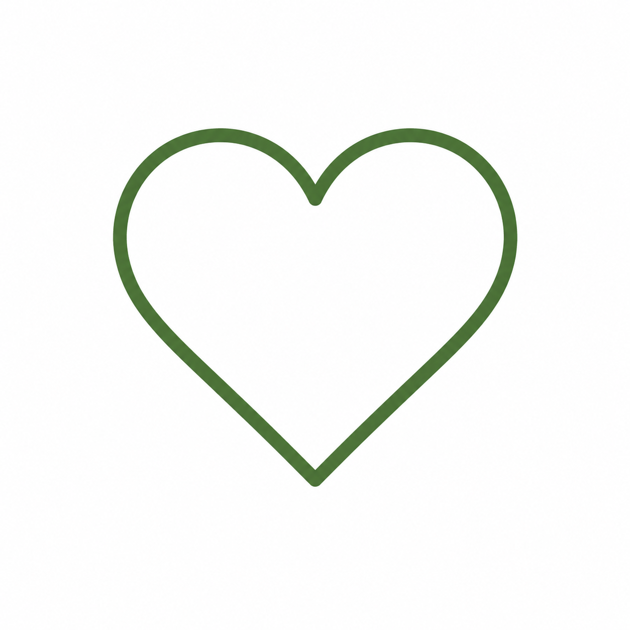 Green outline of a heart on a white background.