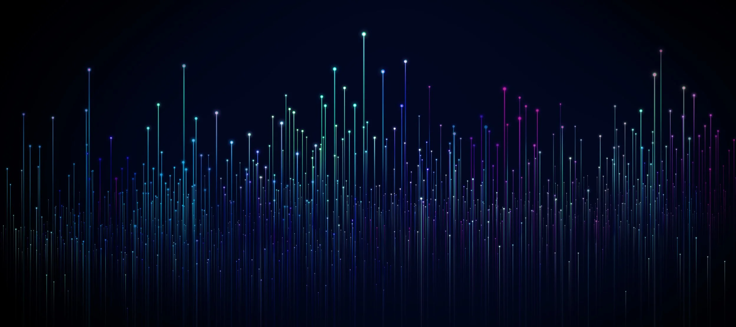 Digital abstract background with colorful vertical light streaks on a dark background