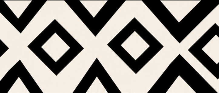 Black and white geometric pattern with diamond shapes.