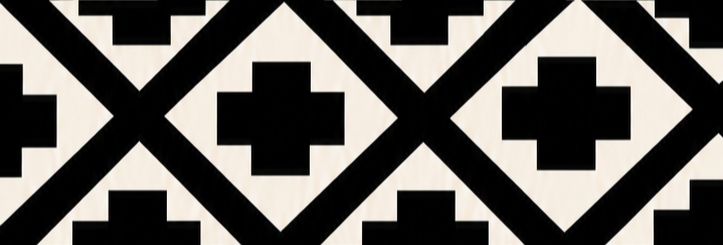 Black and white geometric tile pattern with squares and crosses.