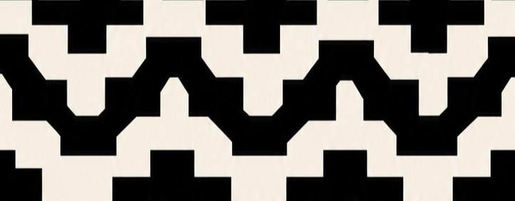 A black and white geometric pattern with repeating cross-like shapes.