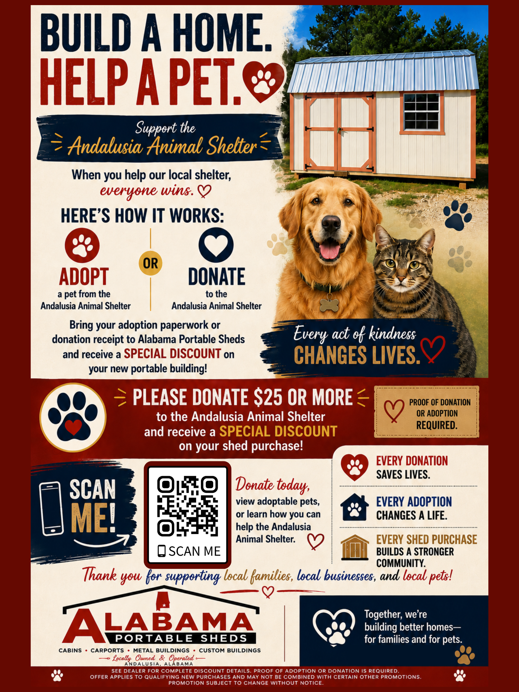 🐾 Build a Home. Help a Pet. Benefiting the Andalusia Animal Shelter  Adopt • Donate • Save