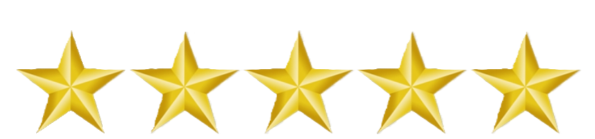 Five gold stars in a row on a black background.