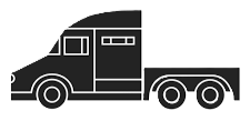 Outline of a flatbed truck with a cargo container on the back.