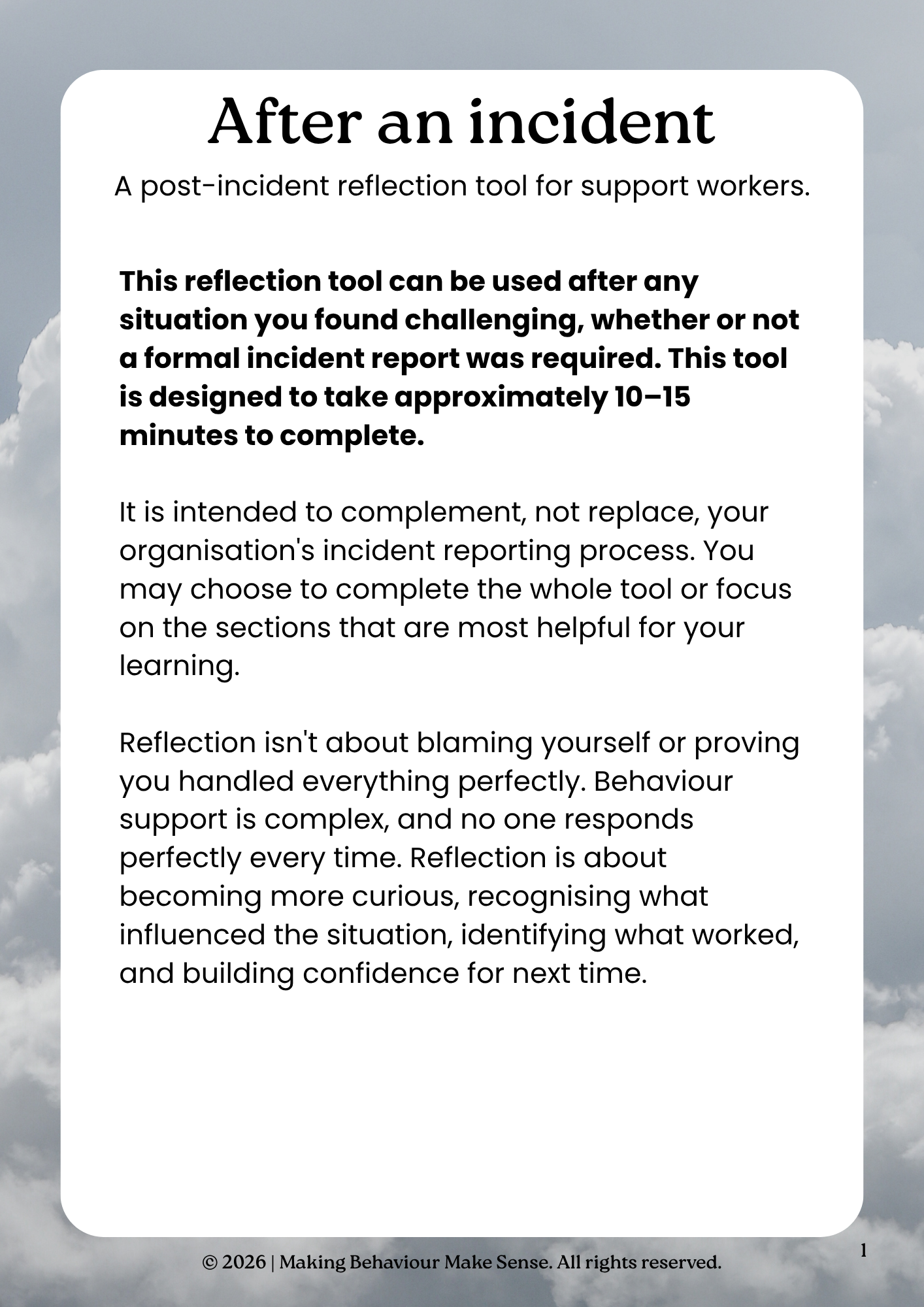 After an incident | a post-incident reflection and debriefing workbook for support workers