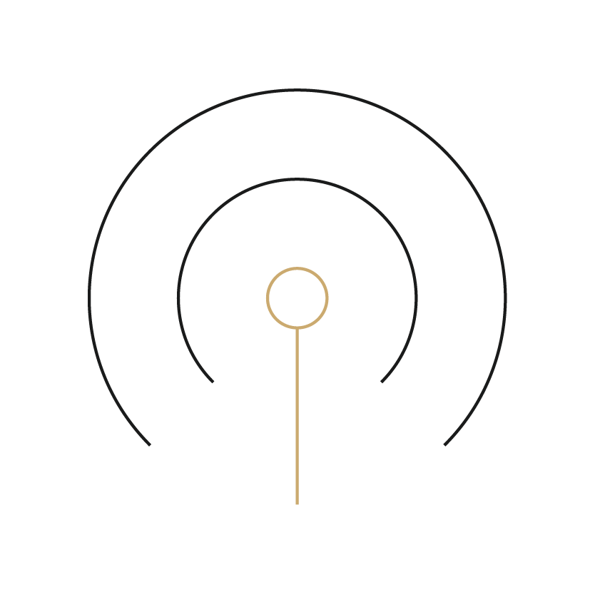 A radar screen showing concentric circles and a single blip in the center.