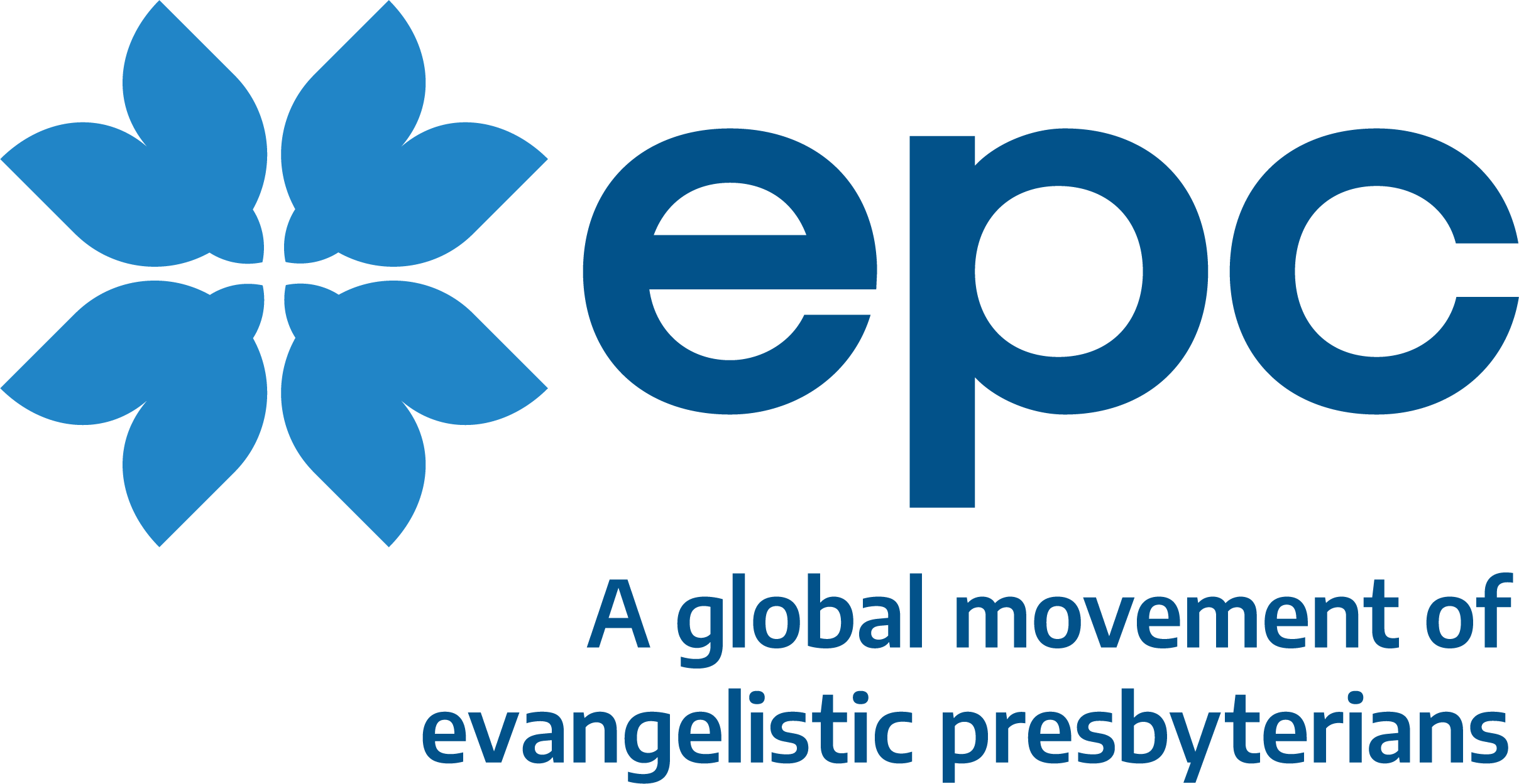 Logo for the Evangelical Presbyterian Church featuring a blue flower with eight petals and text reading 'EPC' and 'A global movement of evangelical presbyterians'.