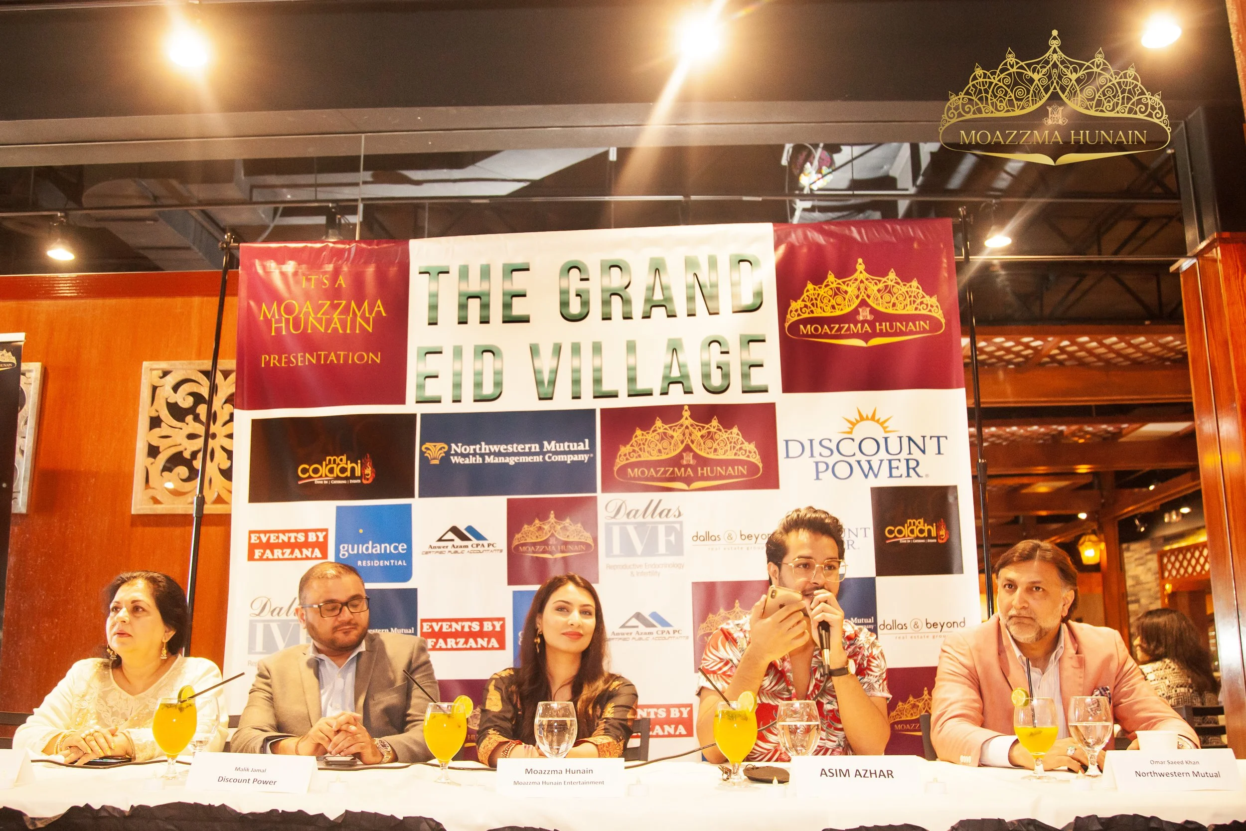 Moazzma Hunain and Asim Azhar at the press conference for the show The Grand Eid Village, organized by Moazzma Hunain of Moazzma Hunain Entertainment in Dallas, TX in 2019
