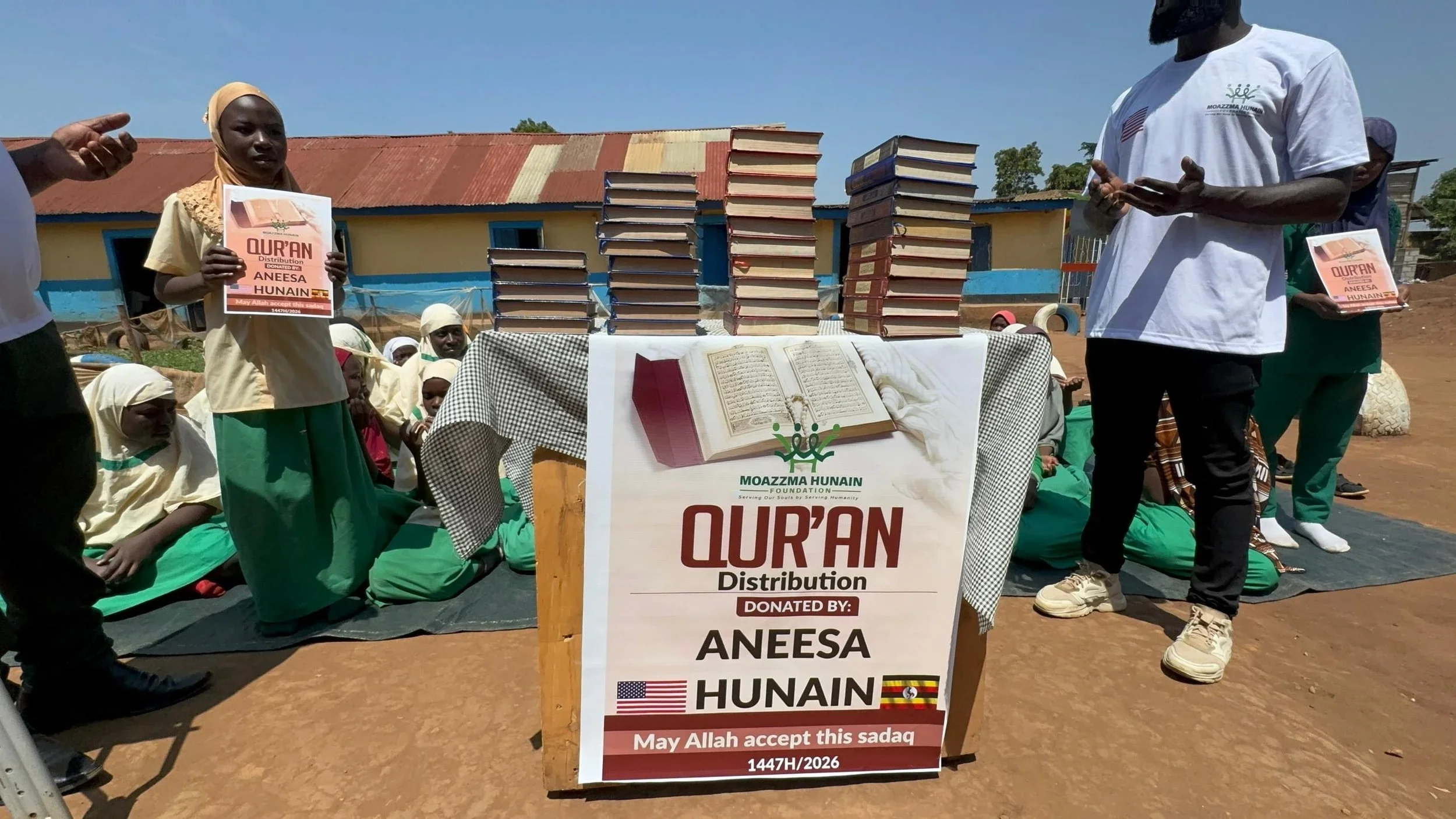 Moazzma Hunain Foundation distributes Quran to the Huffaz in madrasas in the remote areas of Uganda for educational purposes. 