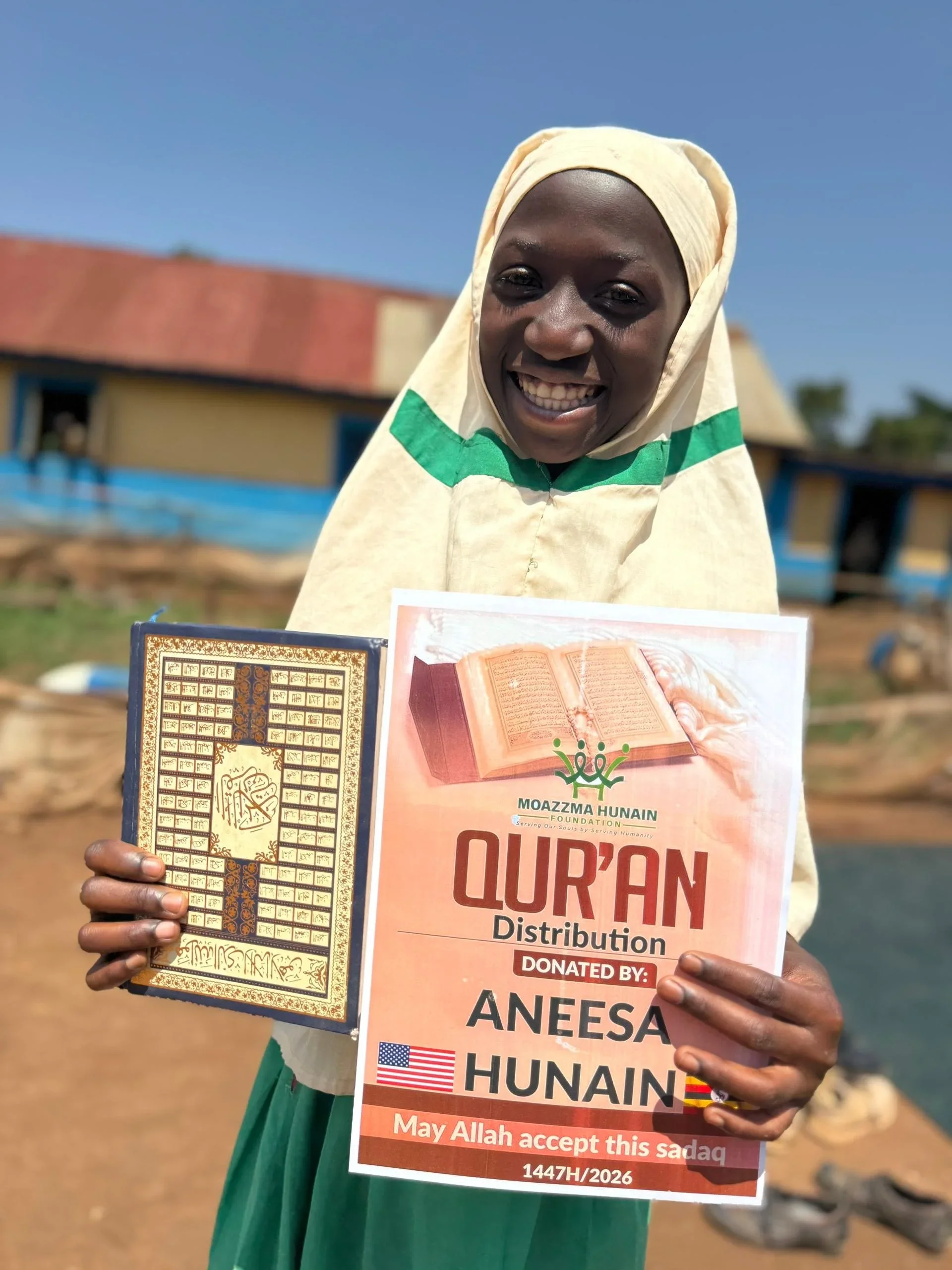 Moazzma Hunain Foundation distributes Quran to the Huffaz in madrasas in the remote areas of Uganda for educational purposes. 