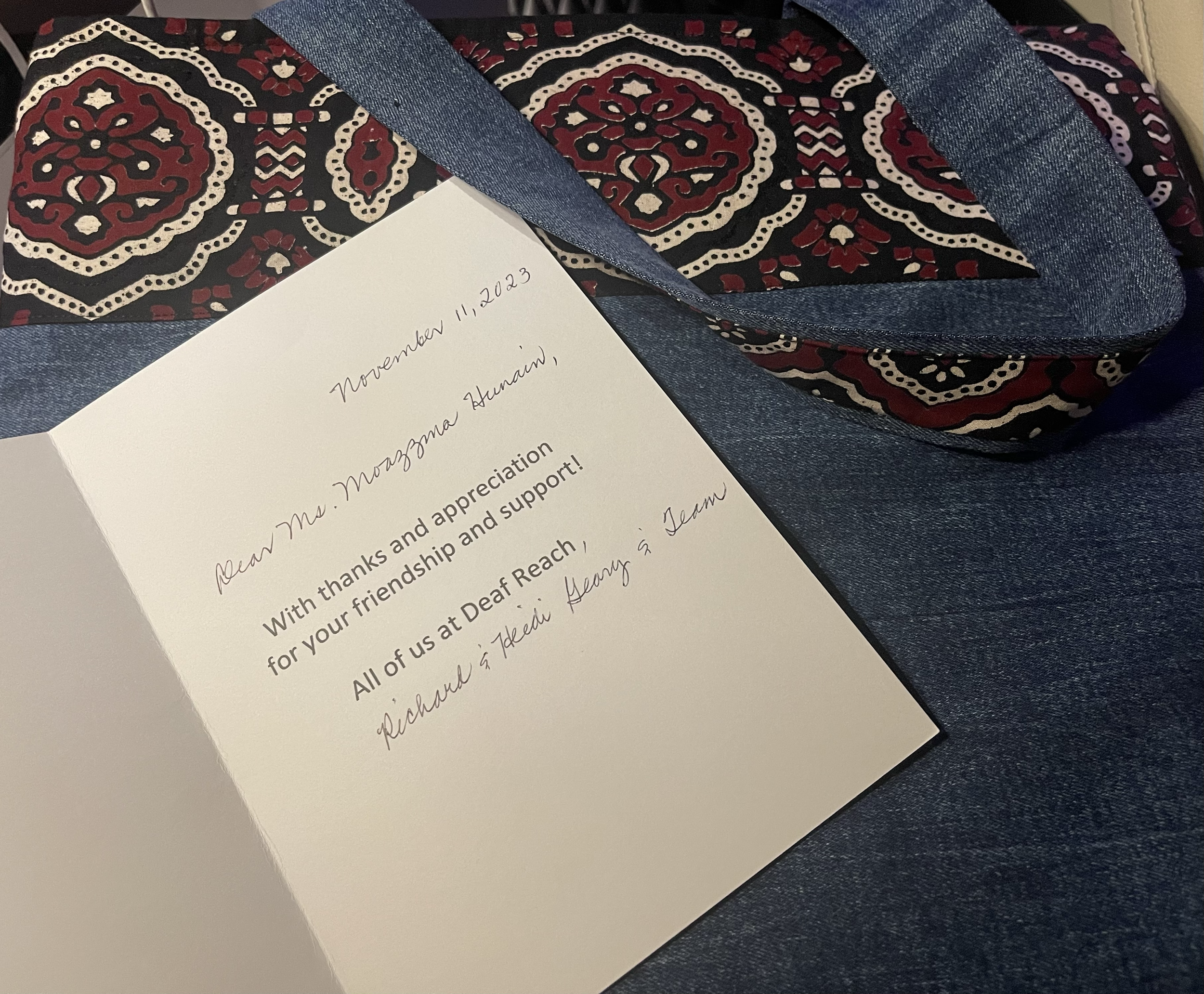 Moazzma Hunain, founder and trustee of Moazzma Hunain Foundation receives thank you note from Dead Reach, Lahore for her charitable contributions 