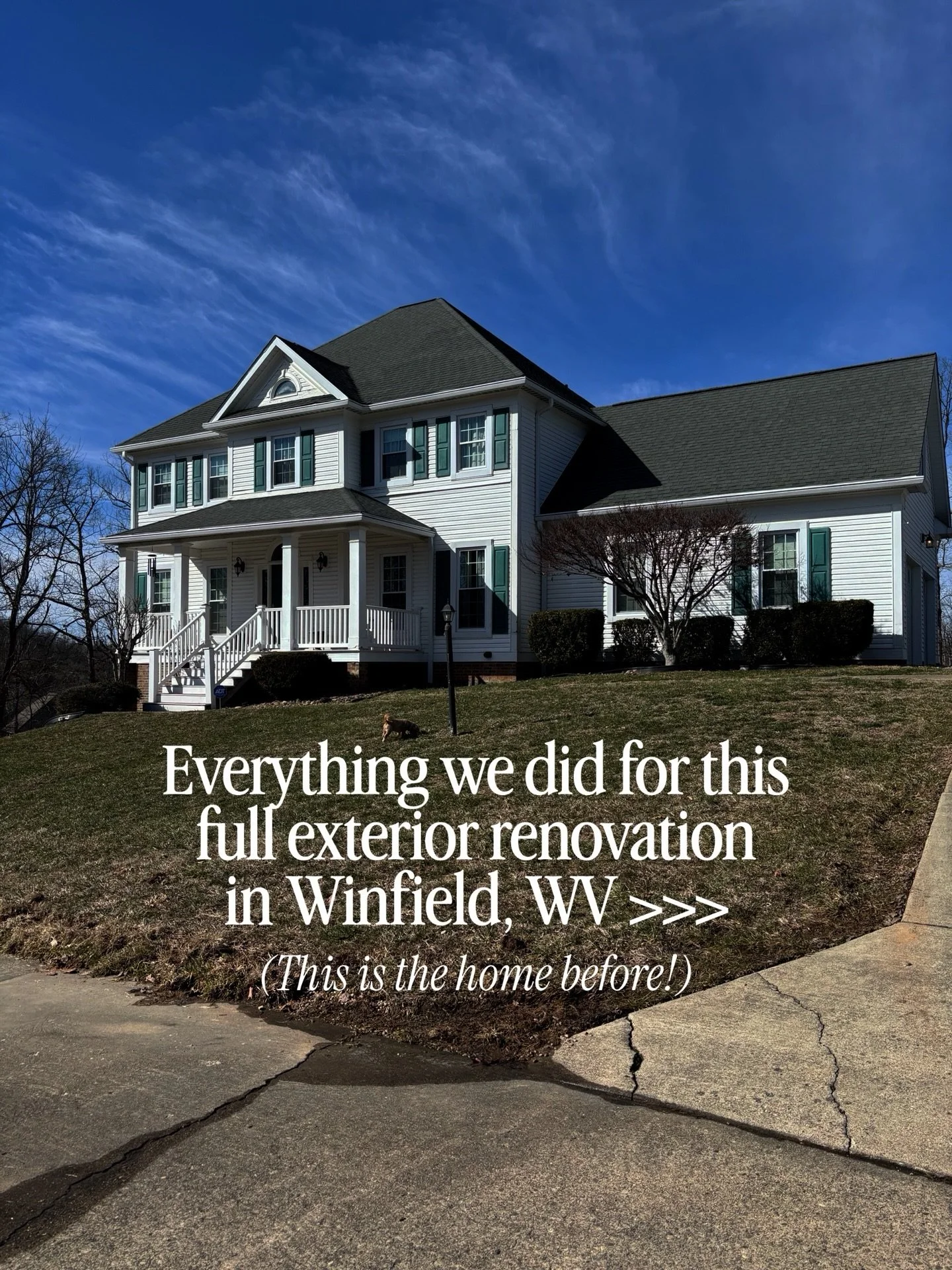This full exterior Reno was a labor of love 🥰. Looking for a refresh? We&rsquo;ve got you. 

Shingles - @ikoroofing 
Siding - @diamond_kote 
Decking - @timbertech 

#homerenovation #homerenovationideas #wv #homereno #designbuild