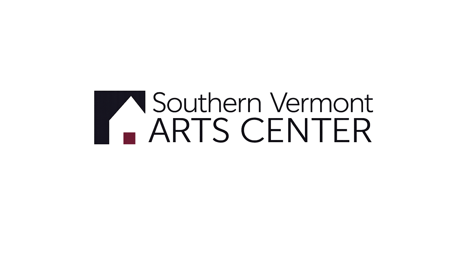 Logo of Southern Vermont Arts Center with a black house-shaped image, a small red square, and the text 'Southern Vermont Arts Center' in black.