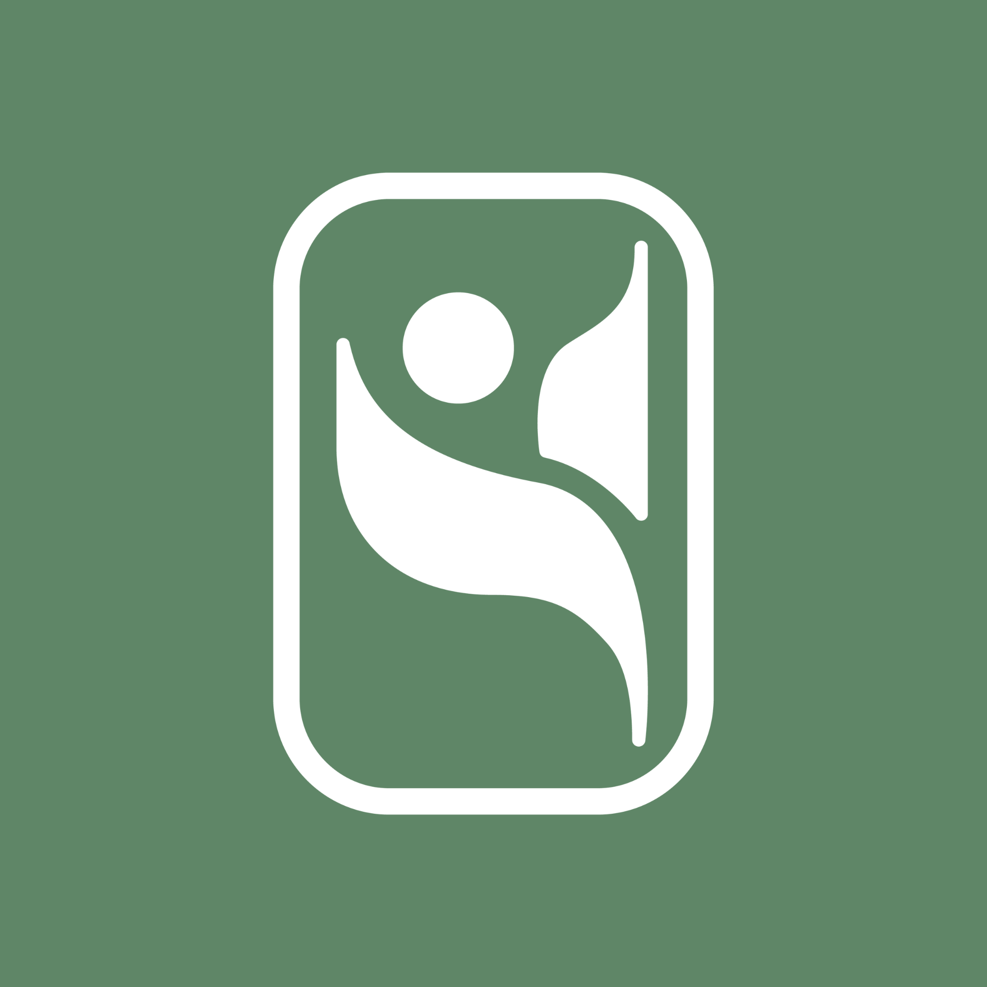 Green background with white outline of a modern, stylized mug or cup with a curved handle.