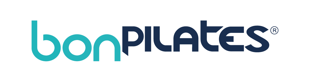 Bonpilates logo in teal and navy blue text.