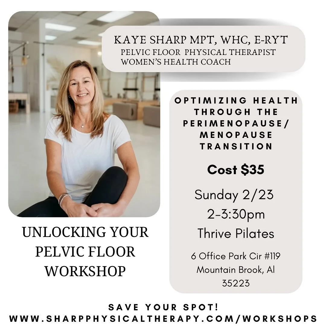 Ladies!!! Come join us and the amazing Kaye Sharp for some pelvic education and wellness✨ Read below for more info✨✨✨ 

-
Description:
This workshop will focus on pelvic floor health during the perimenopause/menopause transition including preventing 