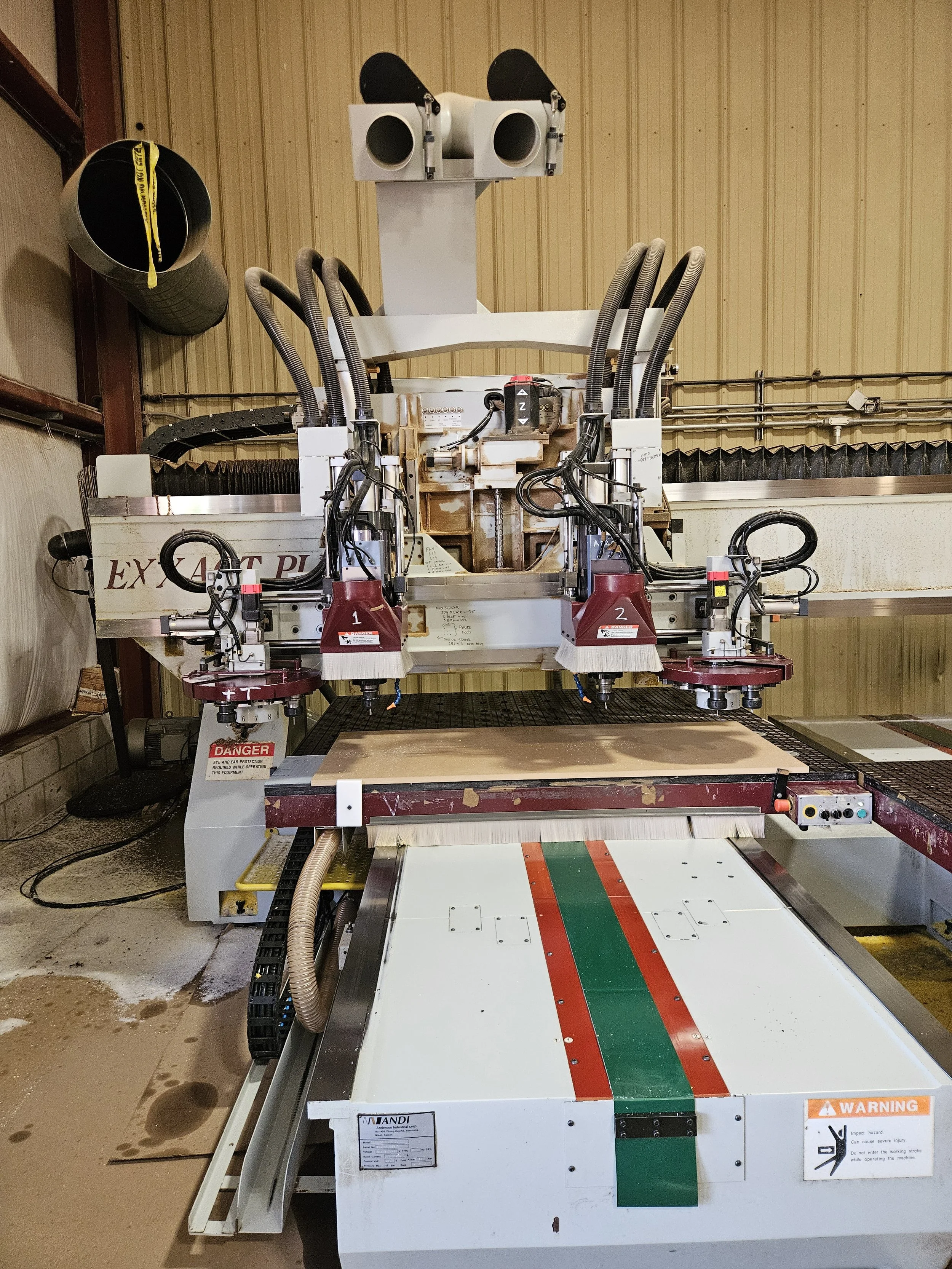 Anderson CNC router dual spindle heads for precision plastic machining at RJ Plastics in Northwood Ohio