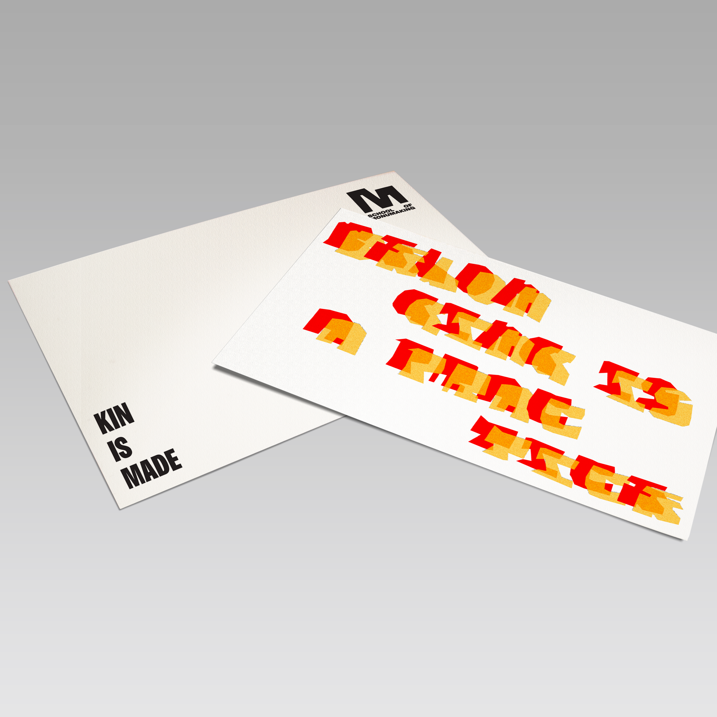 Mockup of postcard design for Monument Lab's 2026 Summit. Decorative alphabet and Summit logo by Ana Rice.