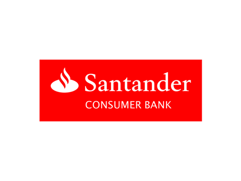 Santander Consumer Bank logo on a red background.