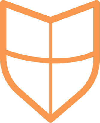 A stylized orange shield with a black outline and four internal sections.