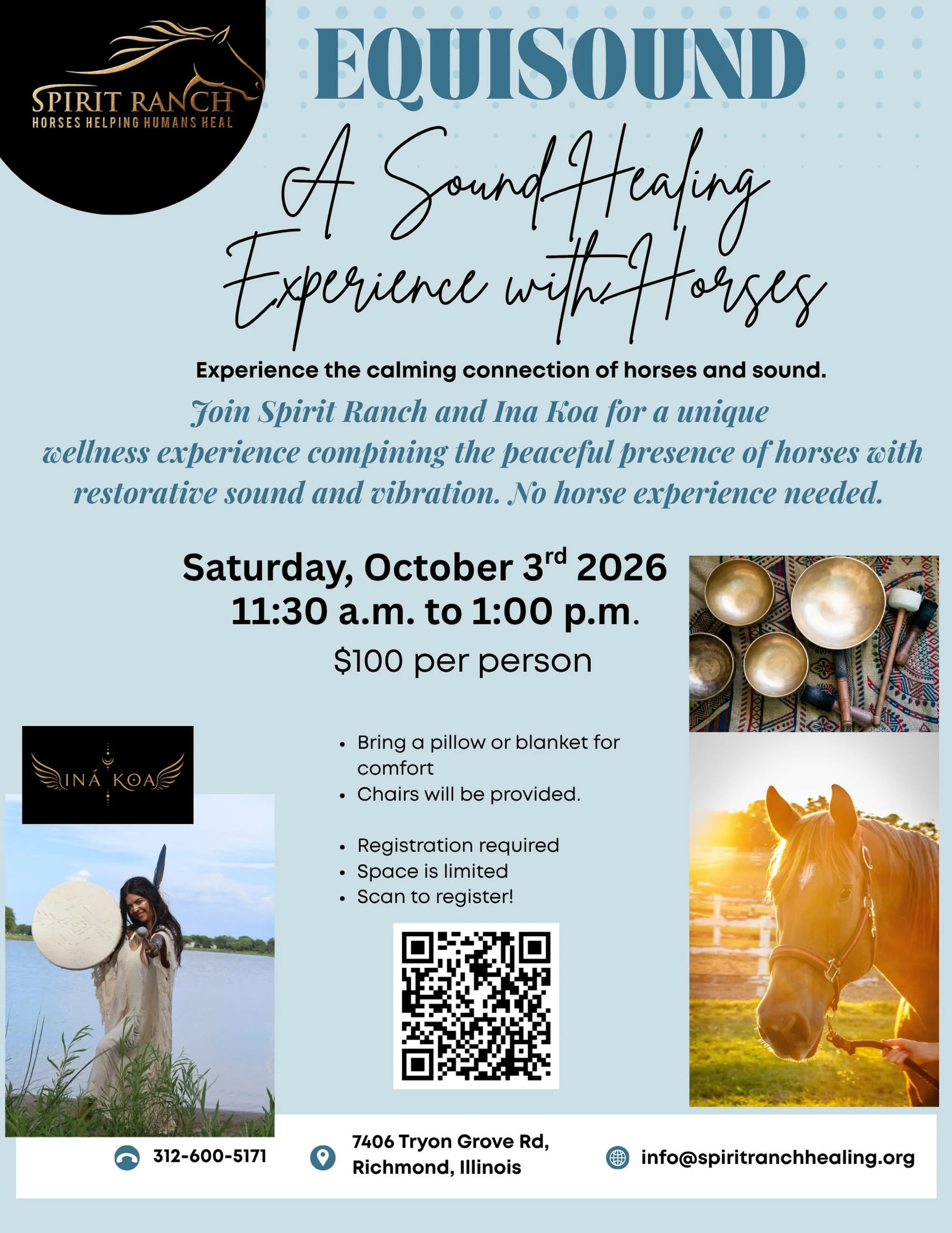🐴✨ EQUI-SOUND: A Sound Healing Experience with Horses ✨🐴

There is something incredibly calming about simply being in the presence of horses. Add restorative sound and vibration, and you have a beautiful opportunity to slow down, reconnect, and sim