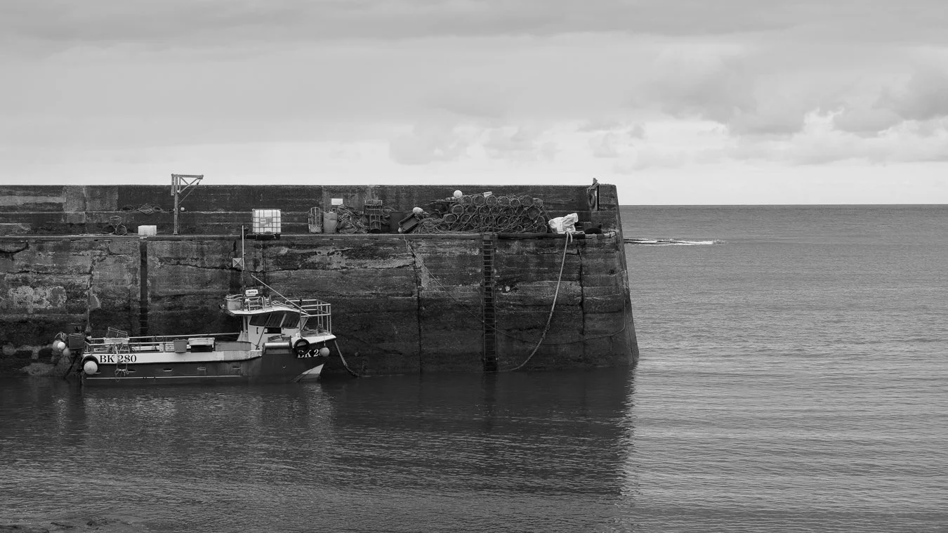 Craster Harbour Serenity Black & White Photo Print