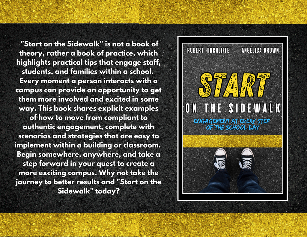 Book cover titled "Start on the Sidewalk" with subtitle "Engagement at Every Step of the School Day," showing a person's feet in sneakers standing on a sidewalk with a yellow stripe.