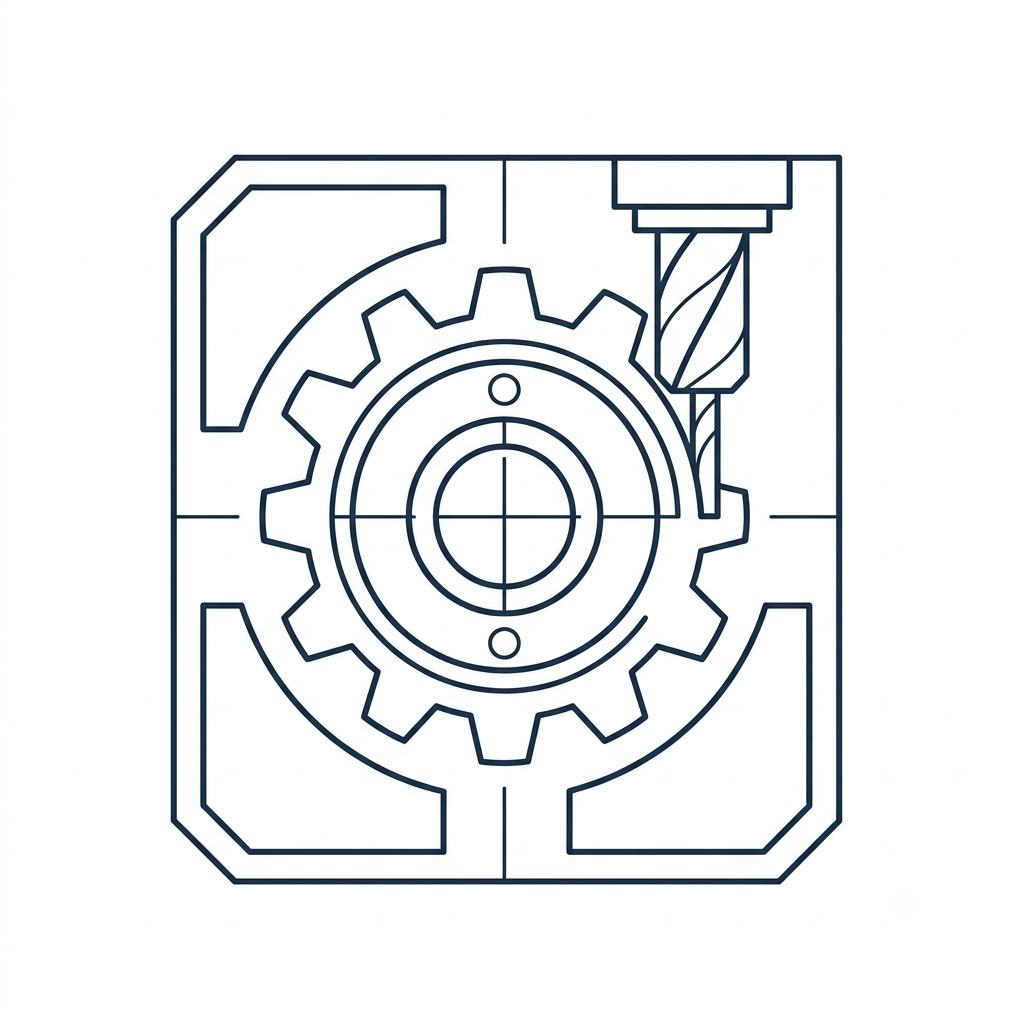 Technical drawing of a gear and mechanical components.
